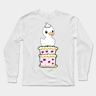 Funny duck jumping out of a cake Long Sleeve T-Shirt